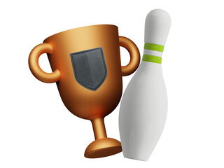 3d icon bowling with Trophy award