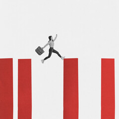 Motivated energetic woman running ahead. Concept of business, personal and professional growth,...