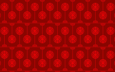 Seamless chinese pattern in bright red on a darker red background.Illustration of traditional Asian background.