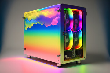 gorgeous computer with coolers and rainbow backlight. Generative AI