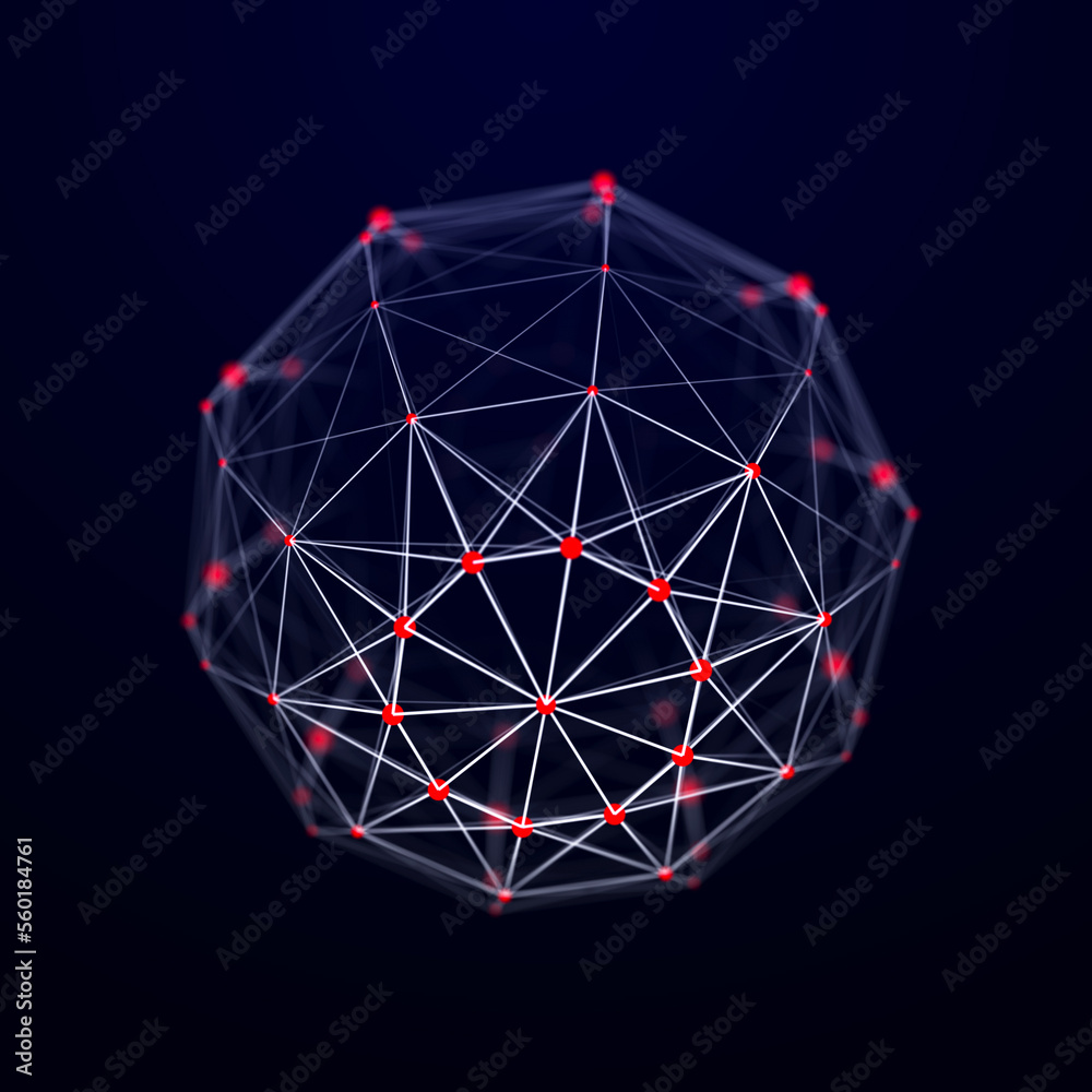 Poster futuristic twisted sphere made of lines and dots. technological background. data transmission networ