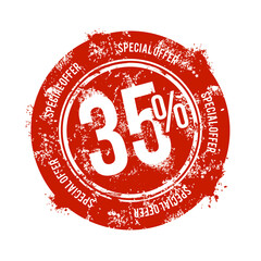 35% rubber stamp. Red 35% rubber stamp with grunge print. Special Offer. Vector Illustration - Vector