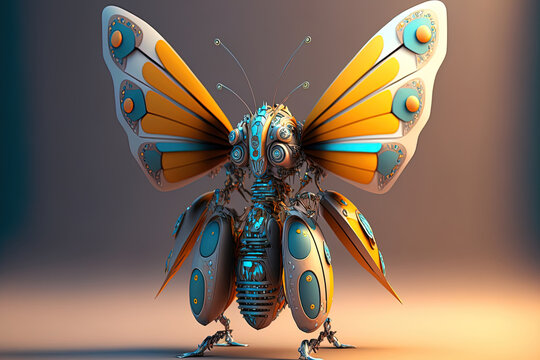 The butterfly robot character image is ideal for logos and advertisements. Generative AI