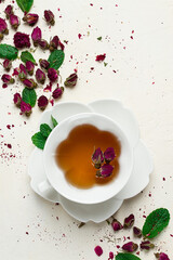 cup of tea, damask rose, pink tea, close-up,
