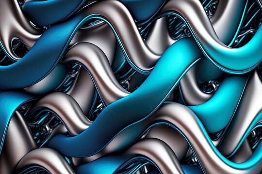 Abstract Three-dimensional Blue And Grey Wave Chains Pattern Background 3d Render Digital Illustration