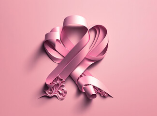 Solidarity pink bow for breast cancer. Generative AI.