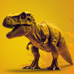 Tyrannosaurus Rex on a yellow background. Generative AI.