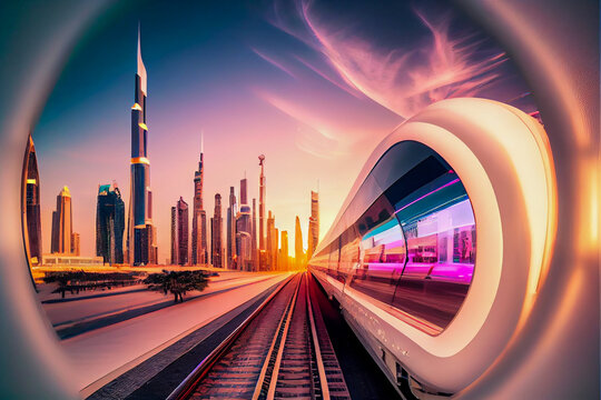 hyperloop train in dubai . Image created with Generative AI technology.