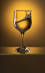 Glass of white wine over yellow background