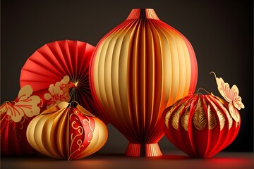Origami chinese lantern, lunar new year, Generative AI
