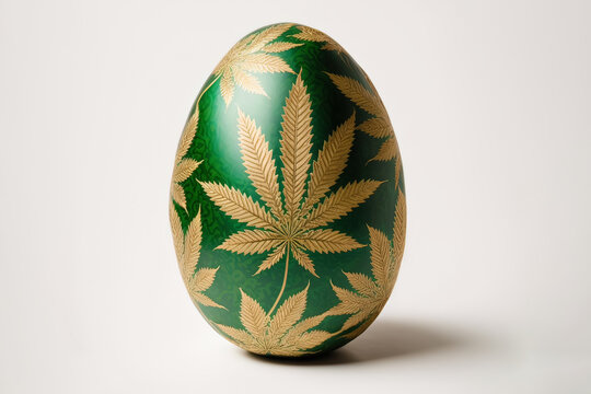 Very custom easter egg. Legalized and freedom concept. Cannabis egg. Happy holiday concept. Generative ai