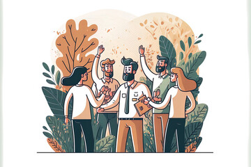 people praising a colleague for a job well done. The company team applauds as the boss respectably shakes hands with the pleased employee during a meeting. Isolated flat drawing on a white background