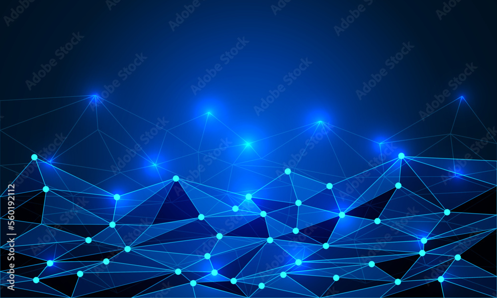 Wall mural abstract blue triangle low polygon technology futuristic network connect background vector