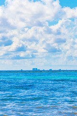 Tropical landscape panorama view to Cozumel island cityscape Mexico.