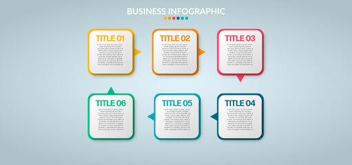 Business Infographic. Modern infographic template. Abstract diagram with 6 steps, options, parts, or processes. Vector business template for presentation. Creative concept for infographic
