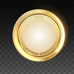 Golden bronze medal with red ribbon. .Champion and winner awards Sports medal set.