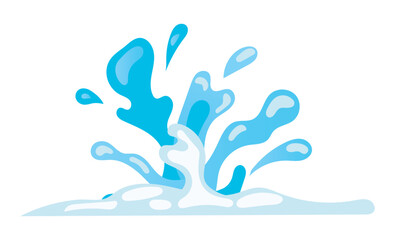 Blue water motion effect with flowing splashes and drops. Vector illustration in comic cartoon design