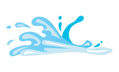 Fresh water effect with flowing sea wave, splashes and drops. Vector illustration in comic cartoon design