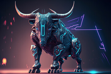futuristic bull mecha mascot logo. Generative AI
