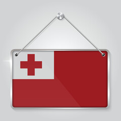 Flag of Tonga. The symbol of the state in the pennant hanging on the rope, rectangle hanging. Vector Illustration EPS10.
