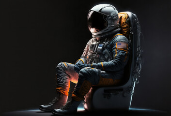 Fototapeta na wymiar A space astronaut sitting inside a space rocket. Side profile. Generative ai