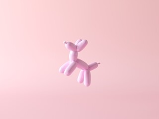 Party dog made from balloons. Abstract dog flying. Fantasy animal balloon dog. 3d render illustration isolated on pastel pink background, minimal art. Minimalism contemporary art with clipping path © dinastya