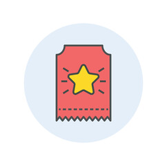 Red ticket color icon. Coupon with star and lottery ticket, internet marketing and promotion. Special offer and loyalty program. Voucher and cashback concept. Cartoon flat vector illustration
