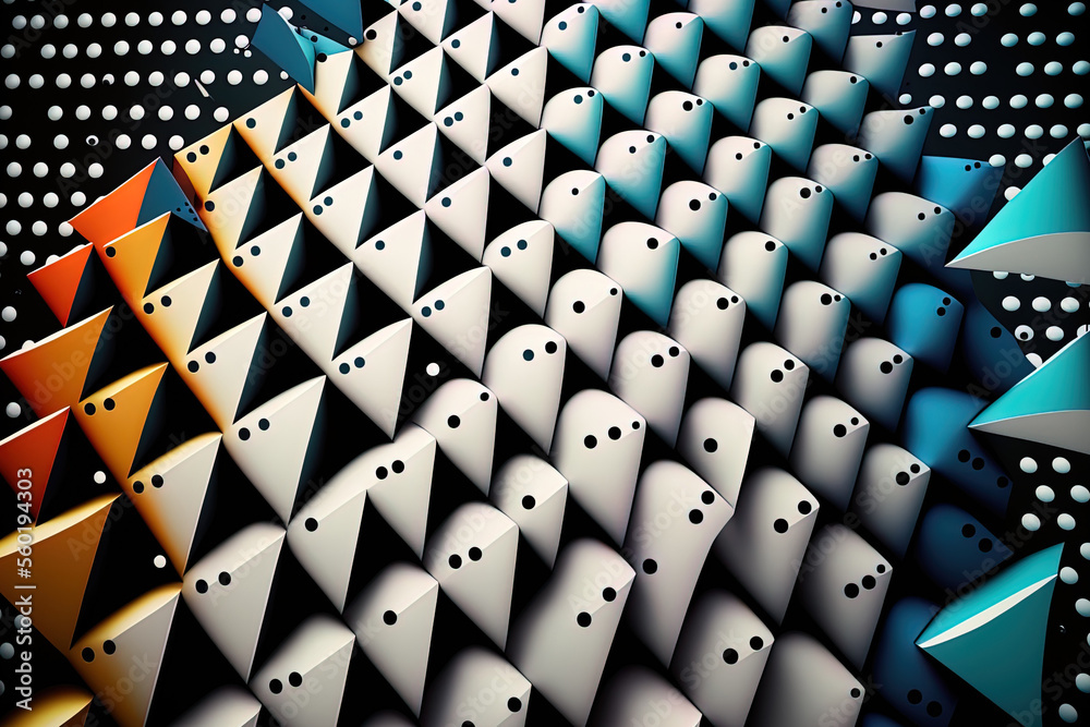 Poster triangular cells on a dotted grid on an abstract backdrop. generative ai