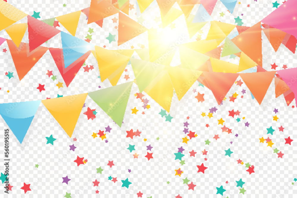 Poster Lots of colorful tiny confetti and ribbons on transparent background. Festive event and party. Multicolor background.Colorful bright confetti isolated on transparent background.