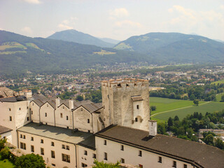 Fototapeta na wymiar Panoramic view of the fortress on a summer day. Salzburg. Austria.