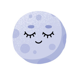Cute moon icon. Symbol of night, cosmic body. Galaxy and the universe. Astrology and astronomy. Reaction for messengers, communication and interaction on Internet. Cartoon flat vector illustration