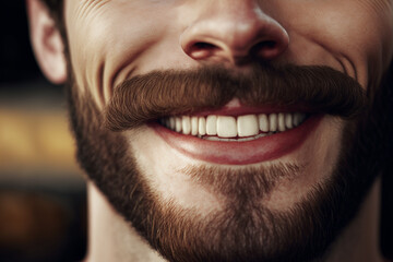 smile of a bearded man close-up of his mouth
