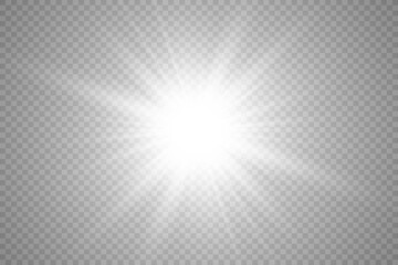 Fototapeta Special lens flash, light effect. The flash flashes rays and searchlight. illust.White glowing light. Beautiful star Light from the rays. The sun is backlit. Bright beautiful star. Sunlight. Glare. obraz