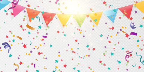 Lots of colorful tiny confetti and ribbons on transparent background. Festive event and party. Multicolor background.Colorful bright confetti isolated on transparent background.