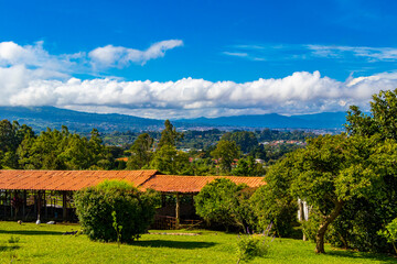 Beautiful mountain landscape city panorama forest trees nature Costa Rica.