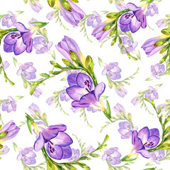 
Watercolor purple alstroemeria flowers in a seamless pattern. Can be used as fabric, wallpaper, wrap.