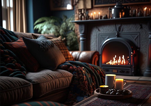 Cosy living room with fireplace