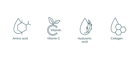 amino acid, vitamin c, hyaluronic acid, collagen icon vector illustration 