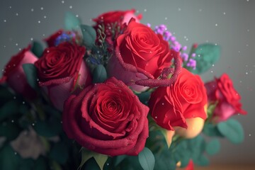 Obraz na płótnie Canvas Red roses on a grey background, generative ai