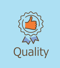Quality line icon. Metaphor of proven product or service, award and trophy, achievement. Sticker for social networks and messengers. Stages of creating company brand. Cartoon flat vector illustration