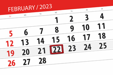 Calendar 2023, deadline, day, month, page, organizer, date, february, wednesday, number 22