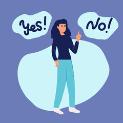 woman making choice . Person thinking about question of good investment flat vector illustration. Financial cost, payment concept for banner, website design or landing web page