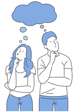 An illustration of serious facial expressions suggesting different thoughts and commonalities between men and women.