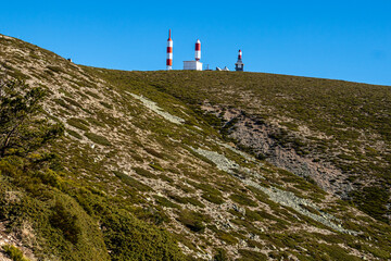 Madrid, Spain - January 05, 2023: view of the mountains of the sierra de guadarrama in madrid on the way up to the communications station called ball of the world in Madrid, Spain