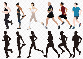 Exercise Running Healthy Male Female Sports Vector Silhouette
