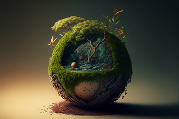World environment and earth day concept with glass globe and eco friendly enviroment - obrazy, fototapety, plakaty