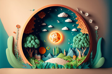 World environment and earth day concept with globe and eco friendly enviroment-paper art