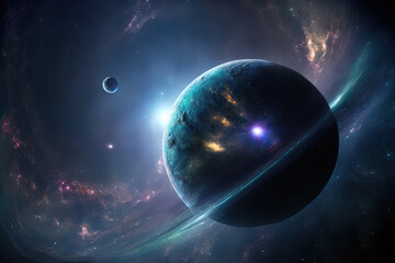 deep space image of a planet's orbit. Generative AI