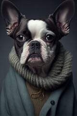Portrait of cute dog in vintage fashion clothes. Generative ai