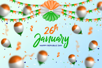 26th january Indian republic day banner background with balloons and indian flag vector illustration